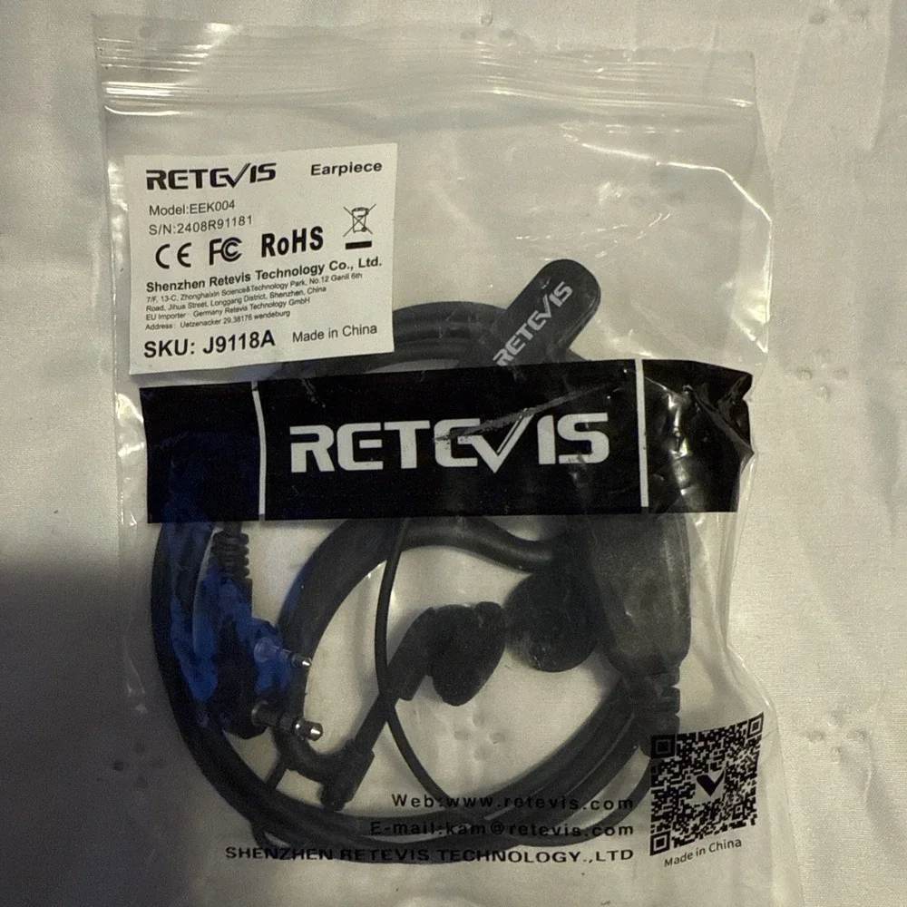 Retevis EEK004 2-Pin Ear hook Earpiece Collar Clip & PTT Buttonblack‎ Security